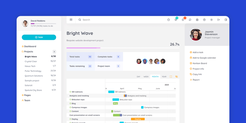 wProject plugin for WordPress The settings interface of the wProject plugin for WordPress