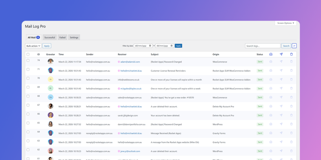 The settings interface of the Mail Log Pro plugin for WordPress