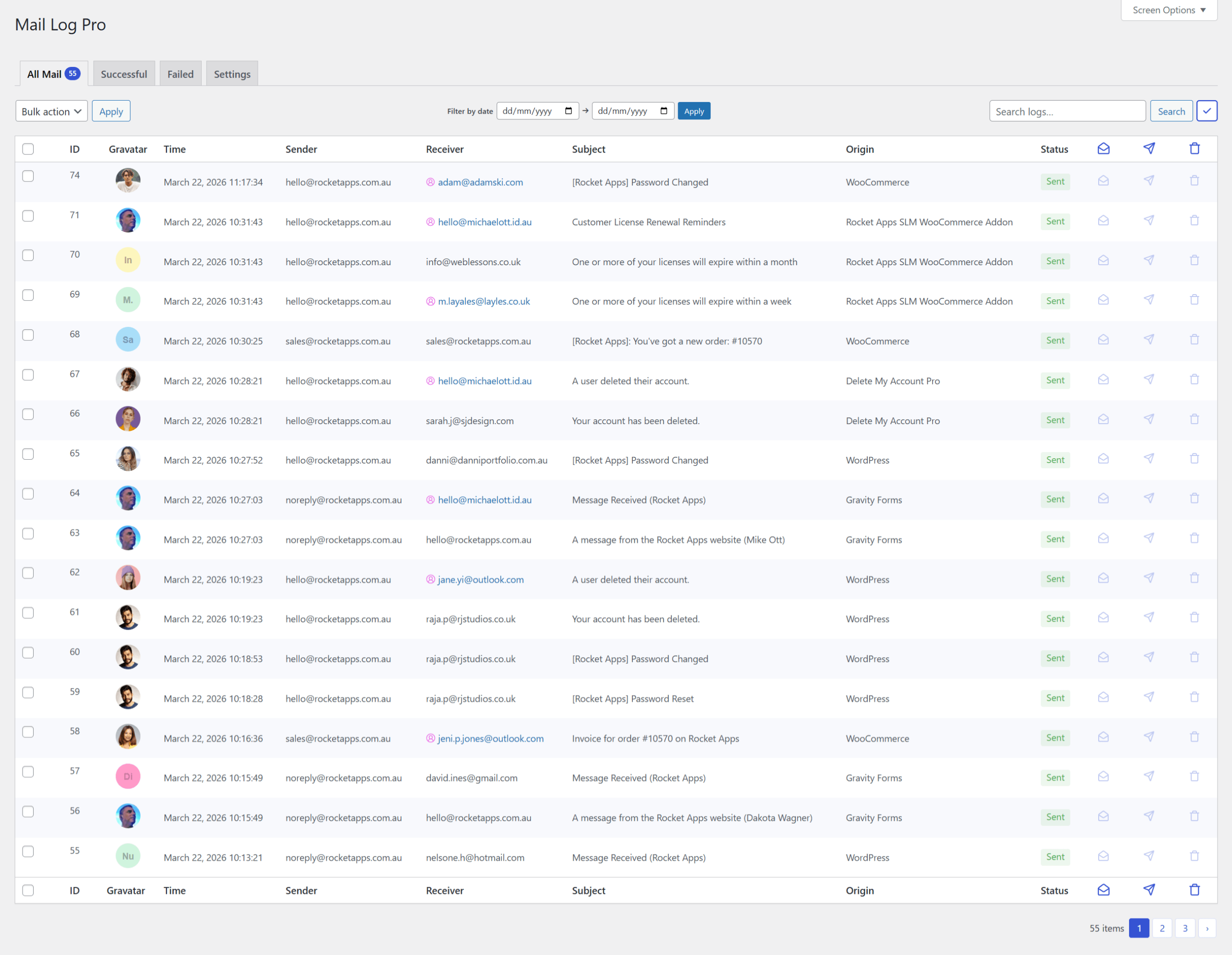 WordPress email logging plugin